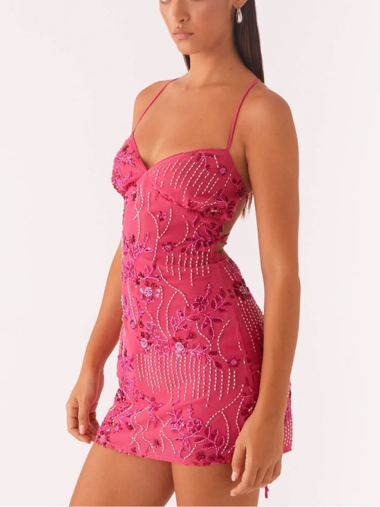 Dresses & Skirts - Hot Pink Embellished Spaghetti-Strap Mini Dress